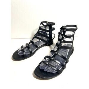 Stuart Weitzman Black Leather Caesar Gladiator Inside Zip Sandals Shoes Size 7